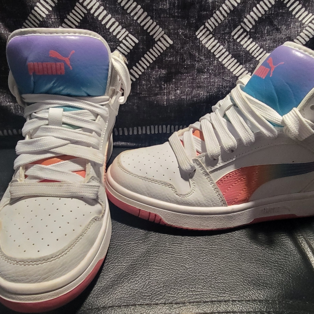 Puma Kids' White and Multicolor High-Top Sneakers